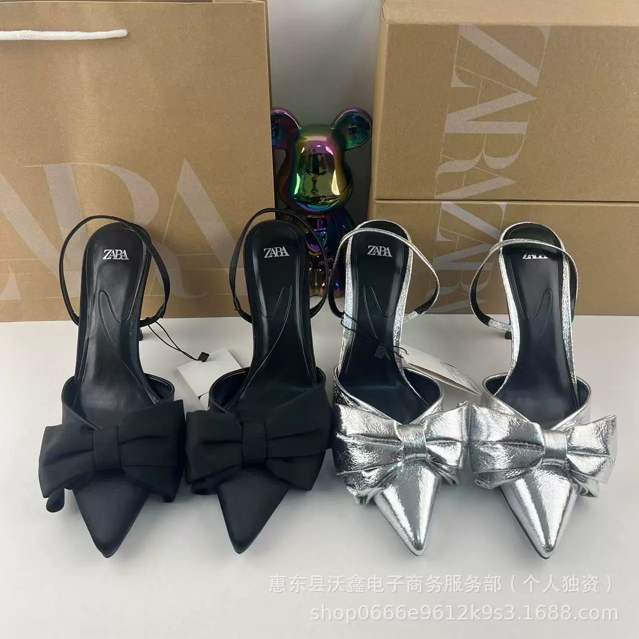 Летние новые женские туфли ZAR черные серебряные на высоком каблуке с острым носком и бантом элегантные мюли-стилето сандалии