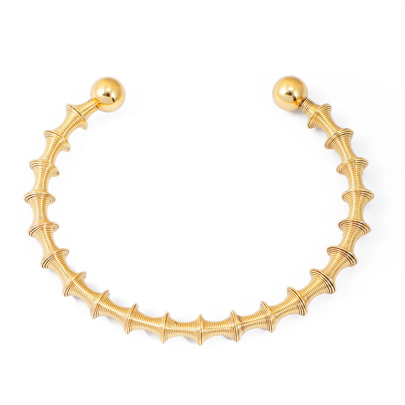 クロスボーダー竹チタン鋼ブレスレットヨーロッパとアメリカの幾何学的なスプリングブレスレット真空メッキ 18K シンプルで軽い高級ハイエンドハンドジュエリー|undefined