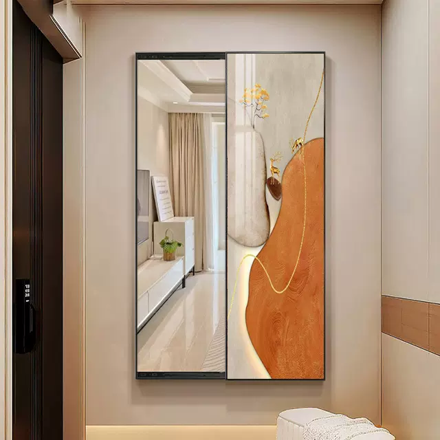 石来运转推拉全身镜隐藏式入户玄关装饰画穿衣镜卧室试衣镜挂画