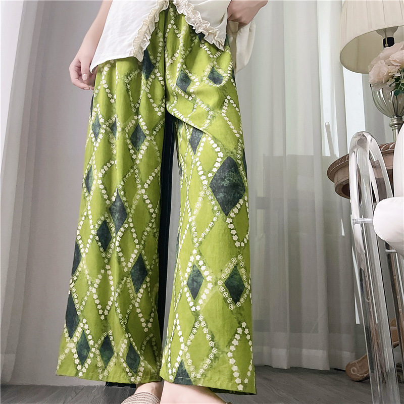 Pantalones de pijama de seda de algodón para mujer Pantalones de pierna ancha casuales impresos de dibujos animados delgados de verano las mujeres embarazadas pueden usar pantalones de comercio exterior pantalones de una sola capa