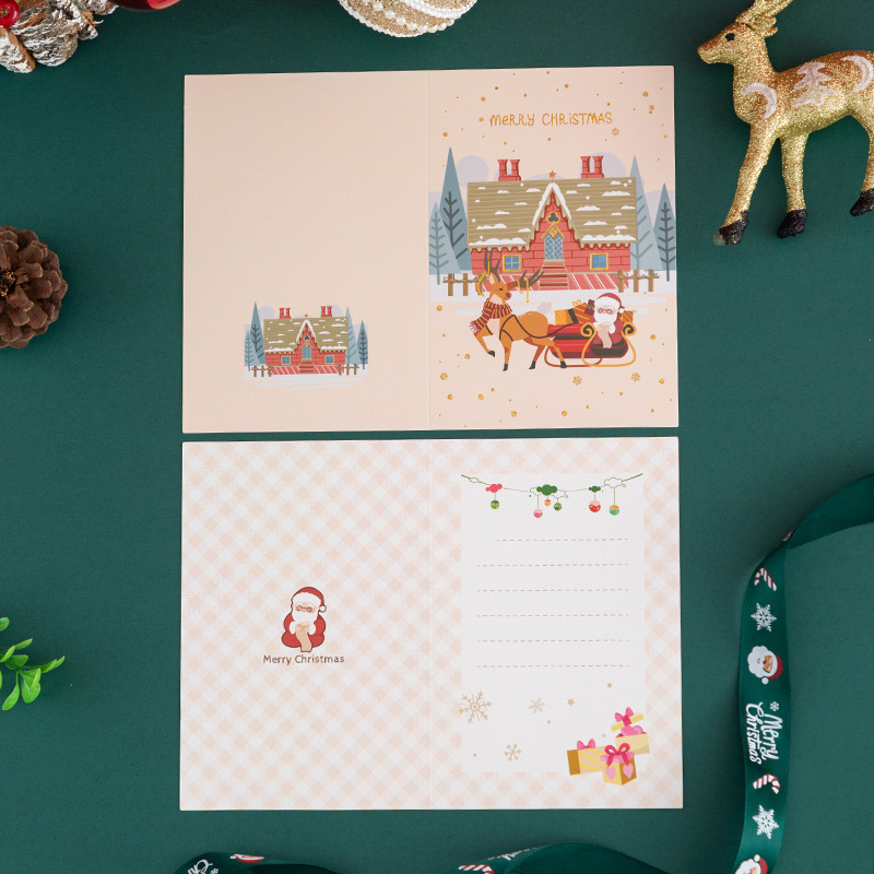 En stock Nuevo Dorado Tarjeta de felicitación de Navidad dibujos animados vacaciones Nochebuena Tarjeta de Navidad bendición deseo Tarjeta de mensaje