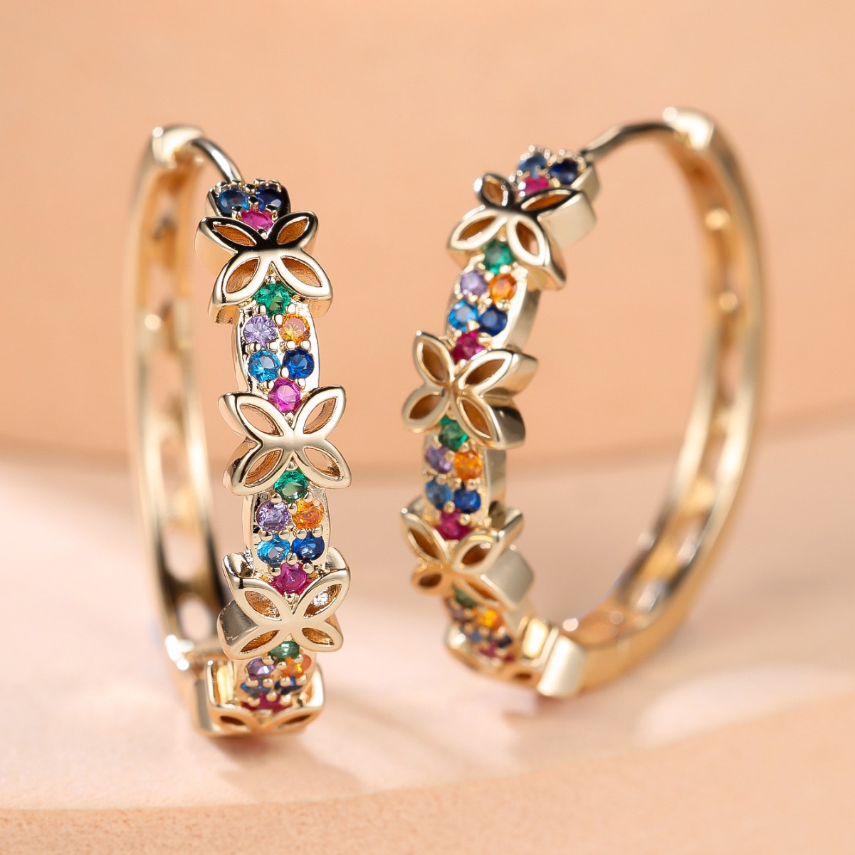 Cross-Border Japanese and Korean Copper Gold Micro-Inlaid Zircon Earrings for Women, Fashionable and Unique Minimalist Style, Light Luxury Versatile Accessory Earrings