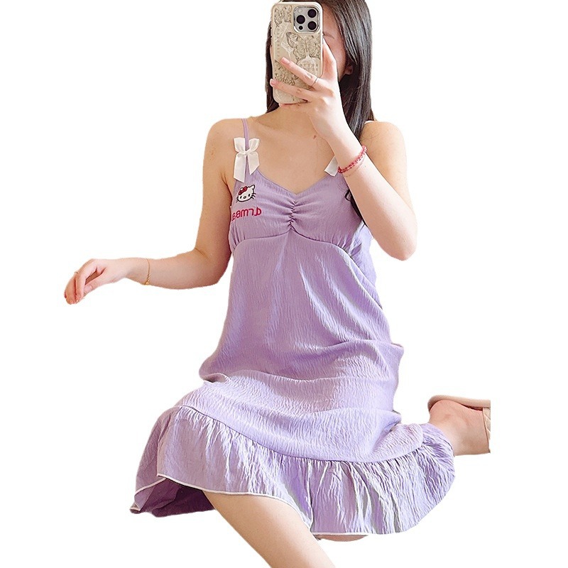 Pijama de cabina de verano nuevo con cojín de pecho de algodón dulce lindo simple pijama casero vestido al por mayor comercio exterior