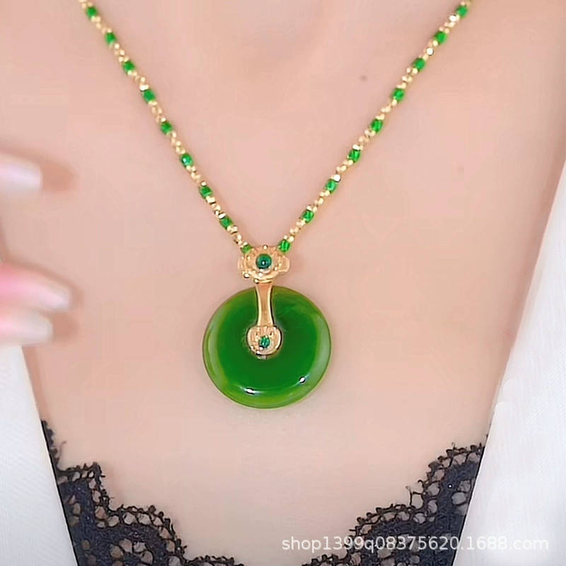 Новое ожерелье женское простое цепочка ключицы древнее наследие ретро имитация нефрита свет роскошное Элегантное ожерелье аксессуары для одежды кулон