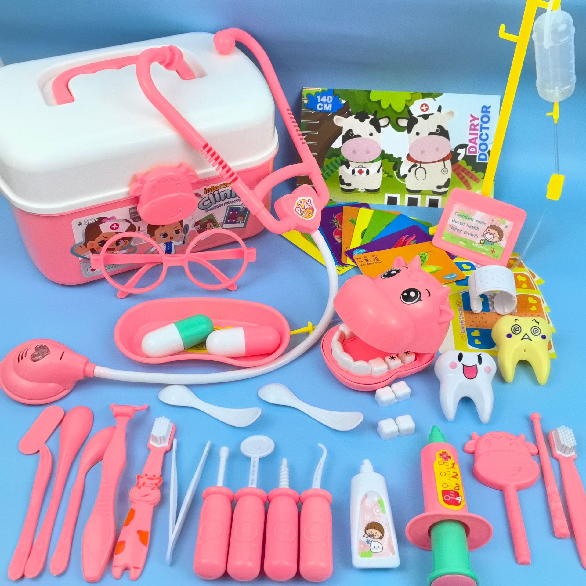 Fabricante directo para niños en casa médico juego de juguetes para niños y niñas simulación de juguetes de inyección estetoscopio caja médica