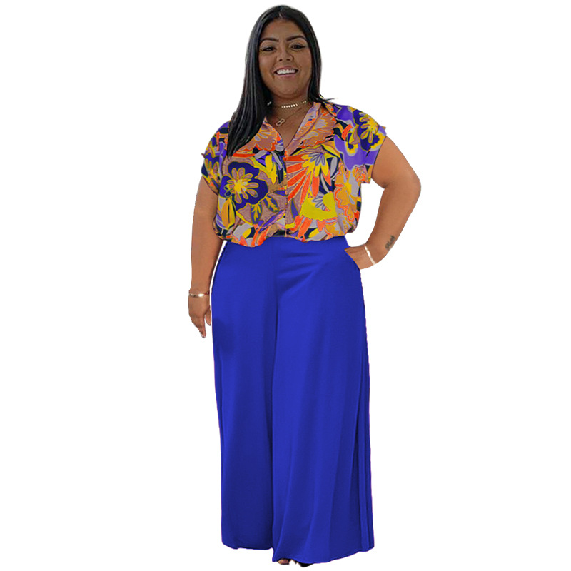 Daily Elegant Flower Spandex Polyester Printing Pants Sets Plus Size Two-piece Sets display picture 11