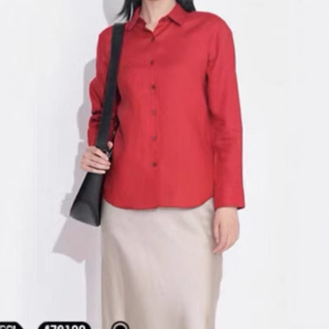 French pure linen 14 linen long sleeve shirt shirt top new excellent home shirt