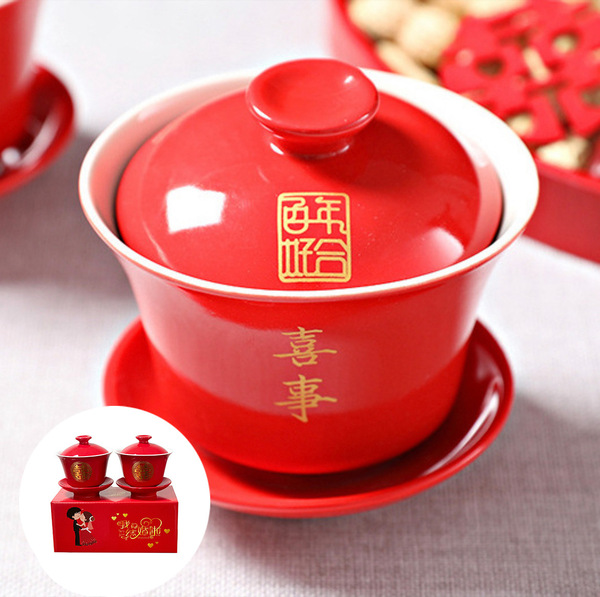 red festive tea cup