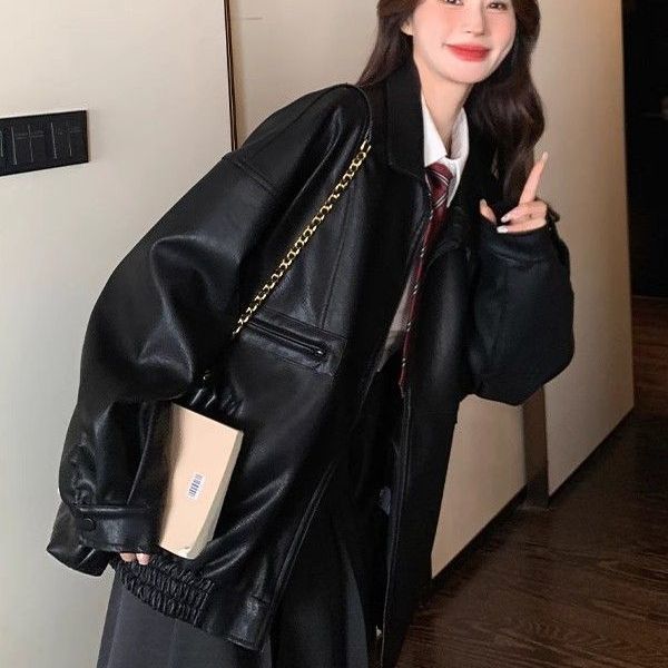 韩系机车皮衣外套女2025新款美式时尚百搭小个子高级感显瘦PU夹克|undefined