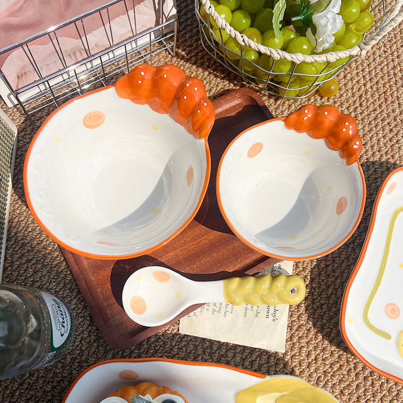 食器と食器セット クリーム風 クリエイティブ ホーム 高価値 釉下色 陶器 丼 一人用 食器 スプーン|undefined