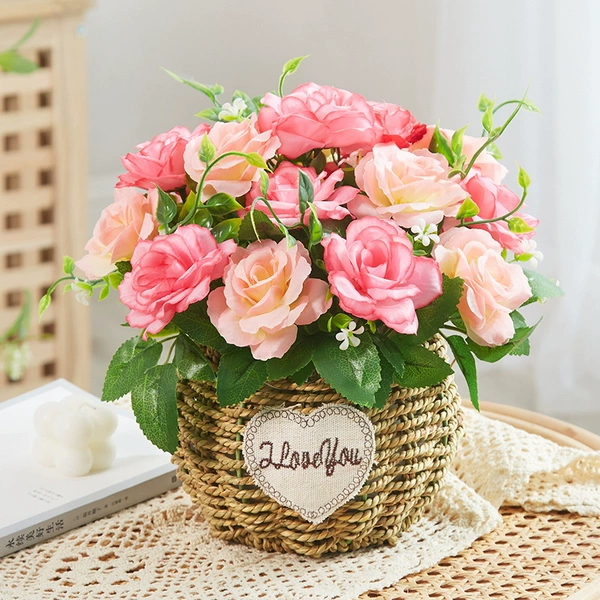 Bright yellow 6 -fork rose powder+grass editing basket