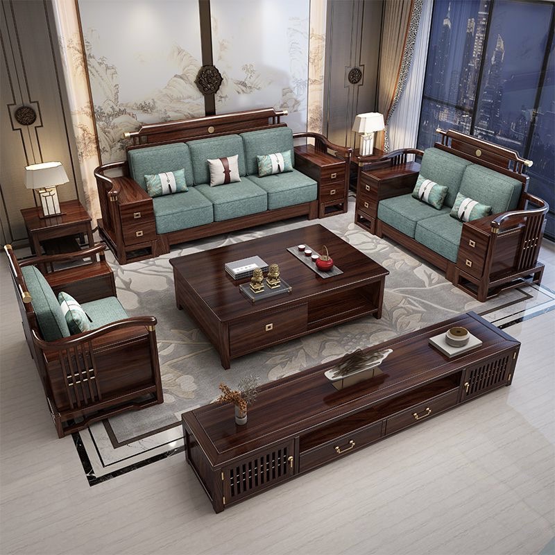 Ebony wood, new Chinese style, solid wood sofa, villa-style, modern, light luxury sofa, high-end living room, storage, new Chinese style furniture