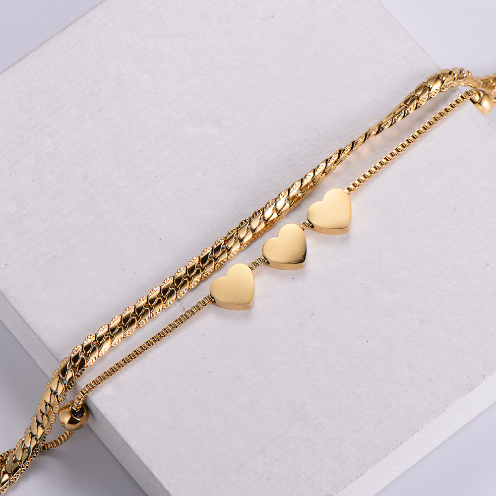 Womenu0027s Jewelry Wholesale Stainless Steel 18k Gold Plated Heart Double Bracelet