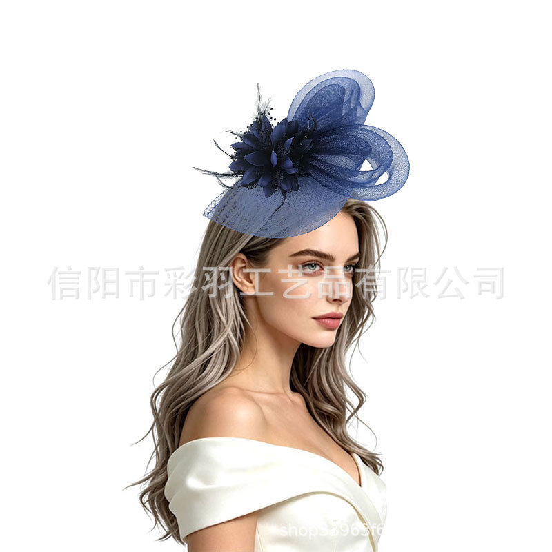 Bridal hat headpiece, hairpin, feather mesh headband, party mini-hat, vintage hair accessory, handmade feather headpiece