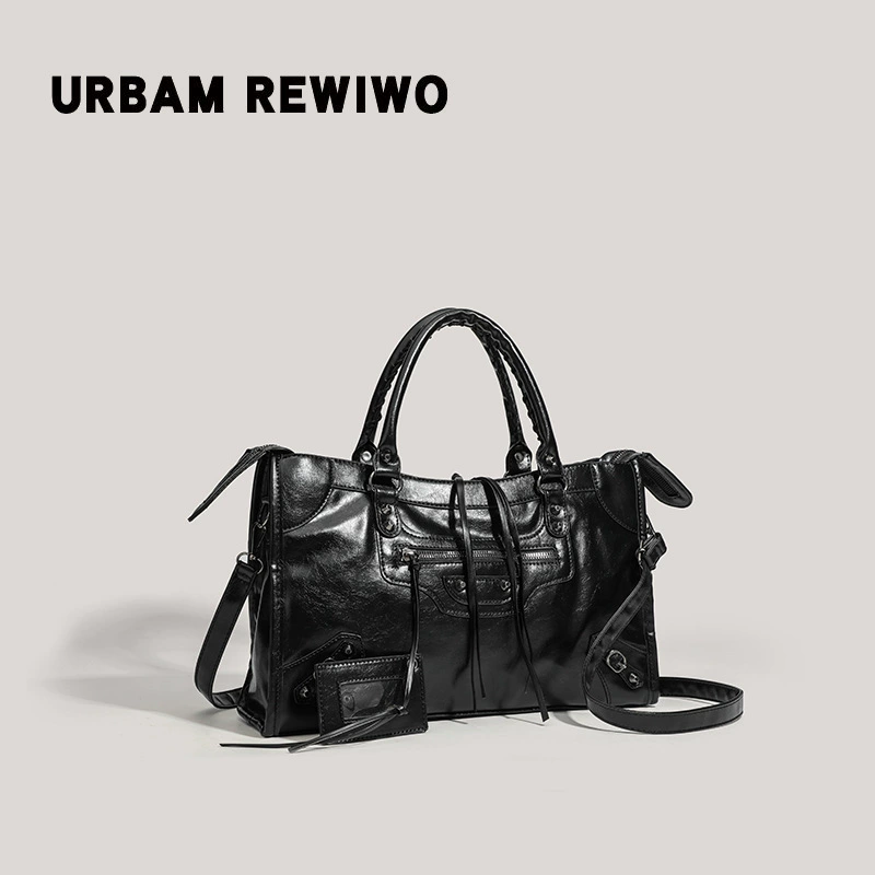 Сумка через плечо URBAM REWIWO, ретро-американский стиль, черная, верхняя ручка и ремень