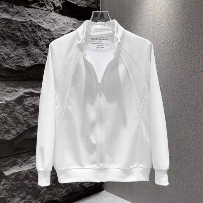 Autumn and Winter New Men's Simple Solid Color Casual Sweatshirt Trendy Splicing Loose Versatile Zipper Stand Collar Cardigan Jacket