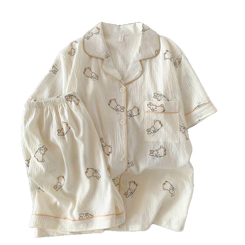 Verano nuevo pijama de algodón nube delgada suelta mujer gran hermana gorda dos piezas de dibujos animados impresión ropa para el hogar