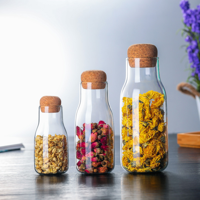 丸蓋厚木栓ドライフルーツ雑穀収納缶透明高ホウ素シリコンガラス密封茶葉缶花茶缶収納缶|undefined