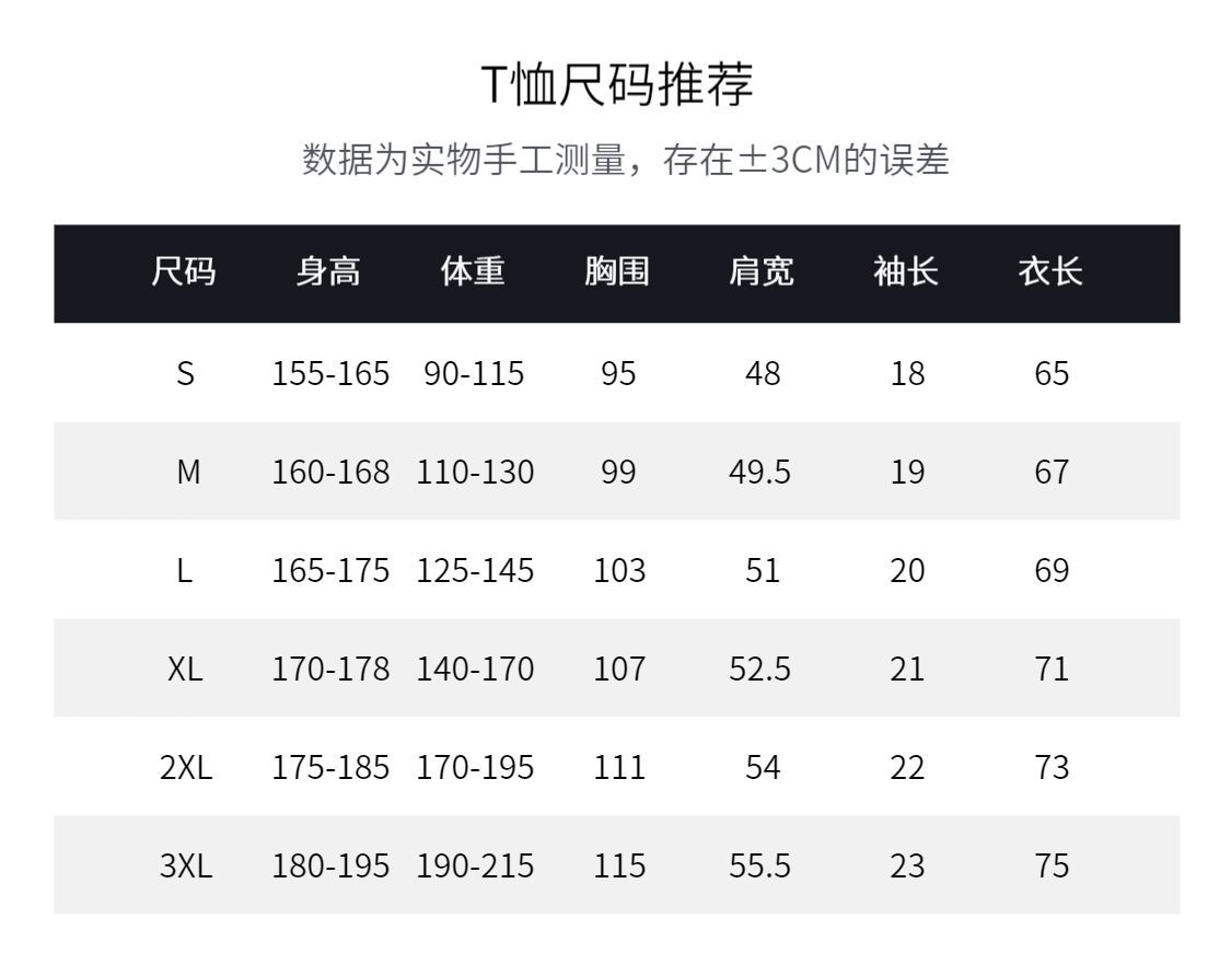 短袖新尺码表
