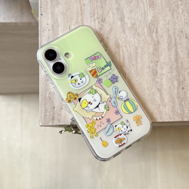 Ilustración de gato verde de una sola cáscara-borde redondo-13