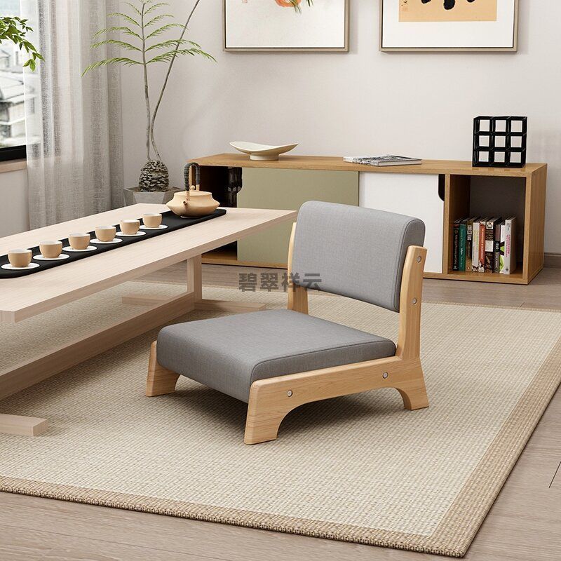 Cama silla confortable, asiento tatami, taburetes de respaldo japonés, silla sin piernas para cama de madera sólida y ventana flotante.