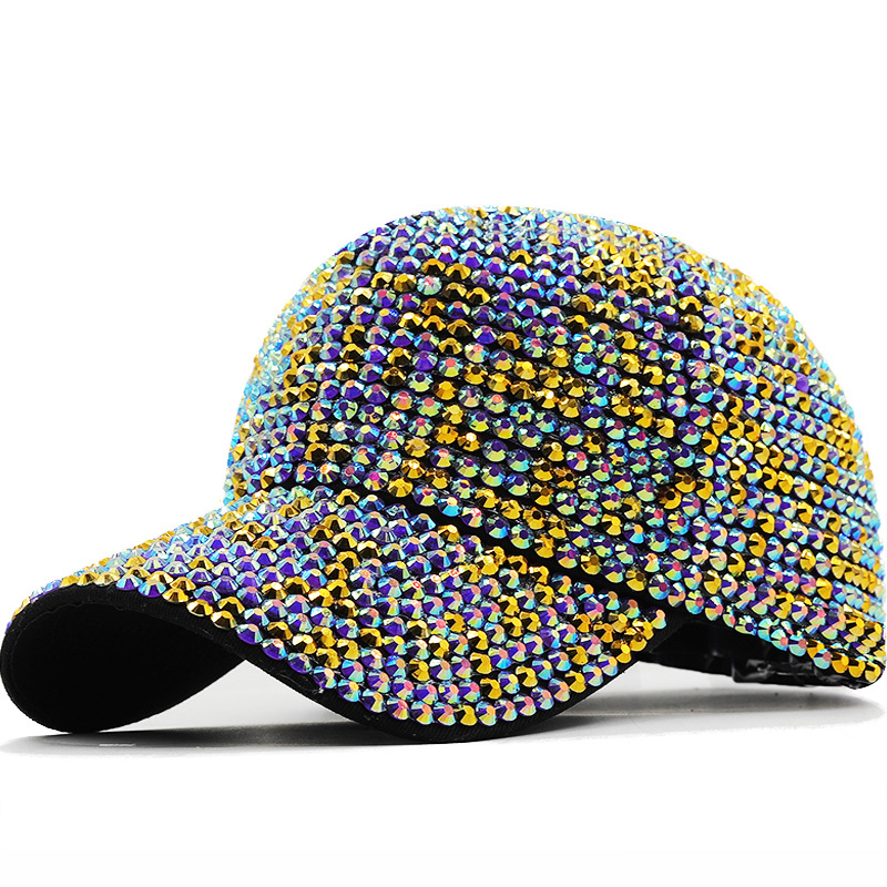 Unisex Colorful Rhinestone Baseball Cap Spring/Summer Fashionable Versatile Adjustable Duckbill Sun Hat For Men And Women_voghion.com