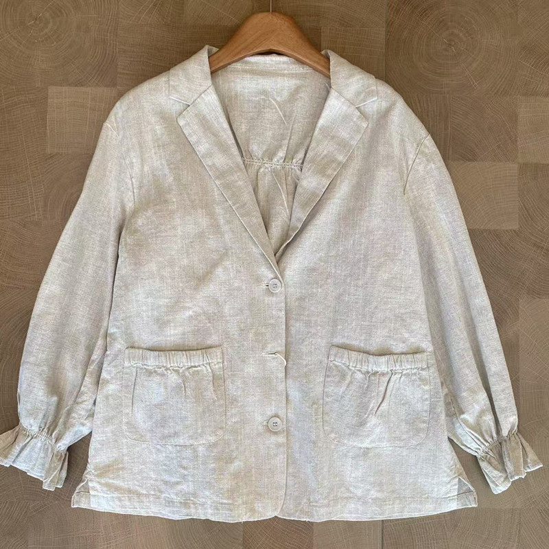 Japanese-Style Mori Cotton and Linen Women's Suit, Autumn New Elastic Back Splicing, Loose Versatile Sweet Youthful Jacket for Women