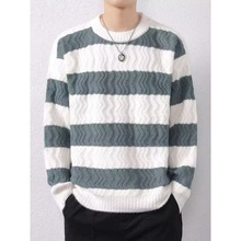 新款男孩毛衣气质加厚保暖针织衫条纹青少年宽松秋冬季打底毛线衣