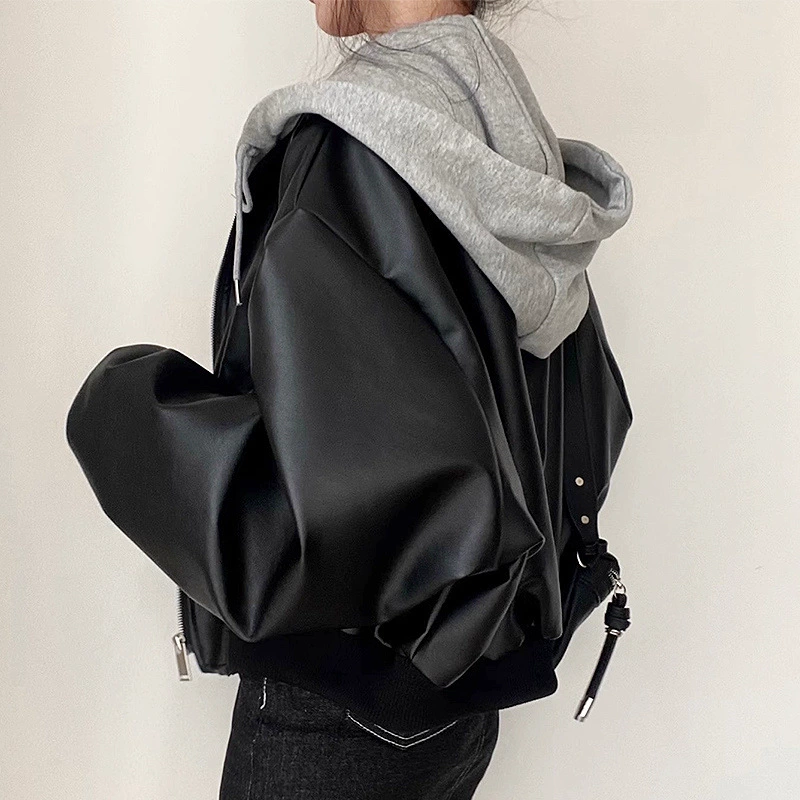 西蒙莱纳 Retro universal set with zipper for leisure with hood, loose fit