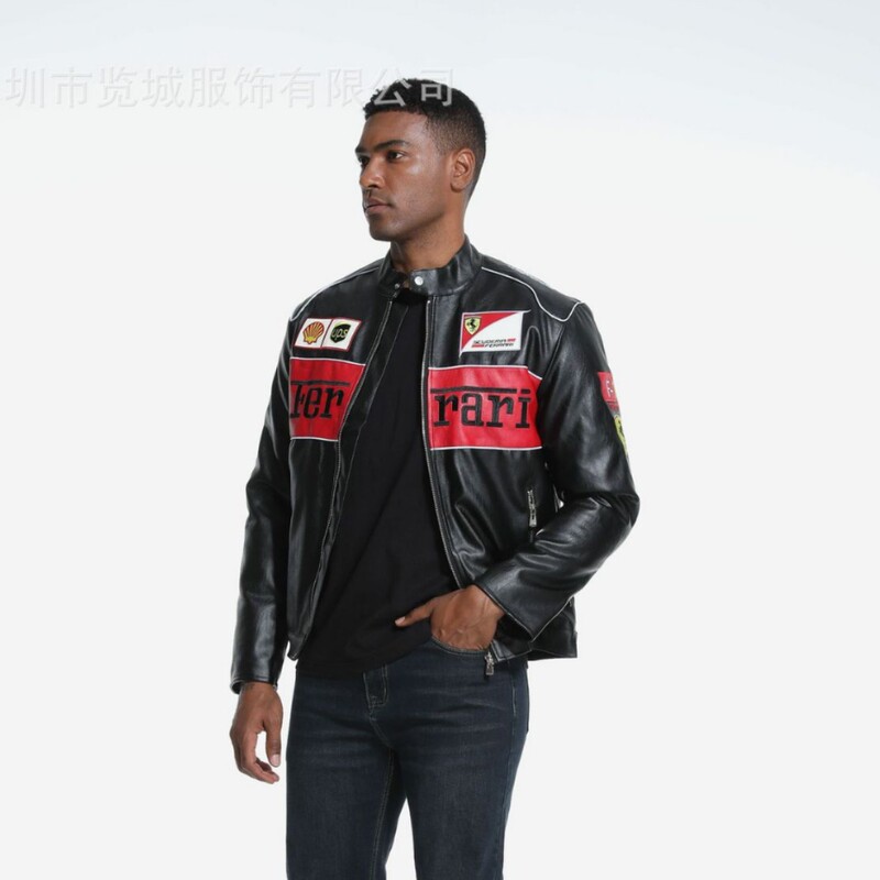 F1 Racing Suit Pu Embroidered Leather Jacket Jacket Men's and Women's Retro Motorcycle Leather Jacket Supports Customization