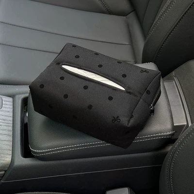 Car tissue box/set | Paper Tissue Box, Car Storage - tissue-box-polka-dot-bow-black