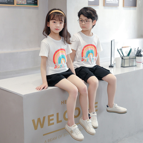 Summer Cartoon Children's Short Sleeve T-Shirt Boys Cotton Children's Clothing T-Shirt Girls Children's Crew Neck Medium and Large Children's All-Cotton Top
