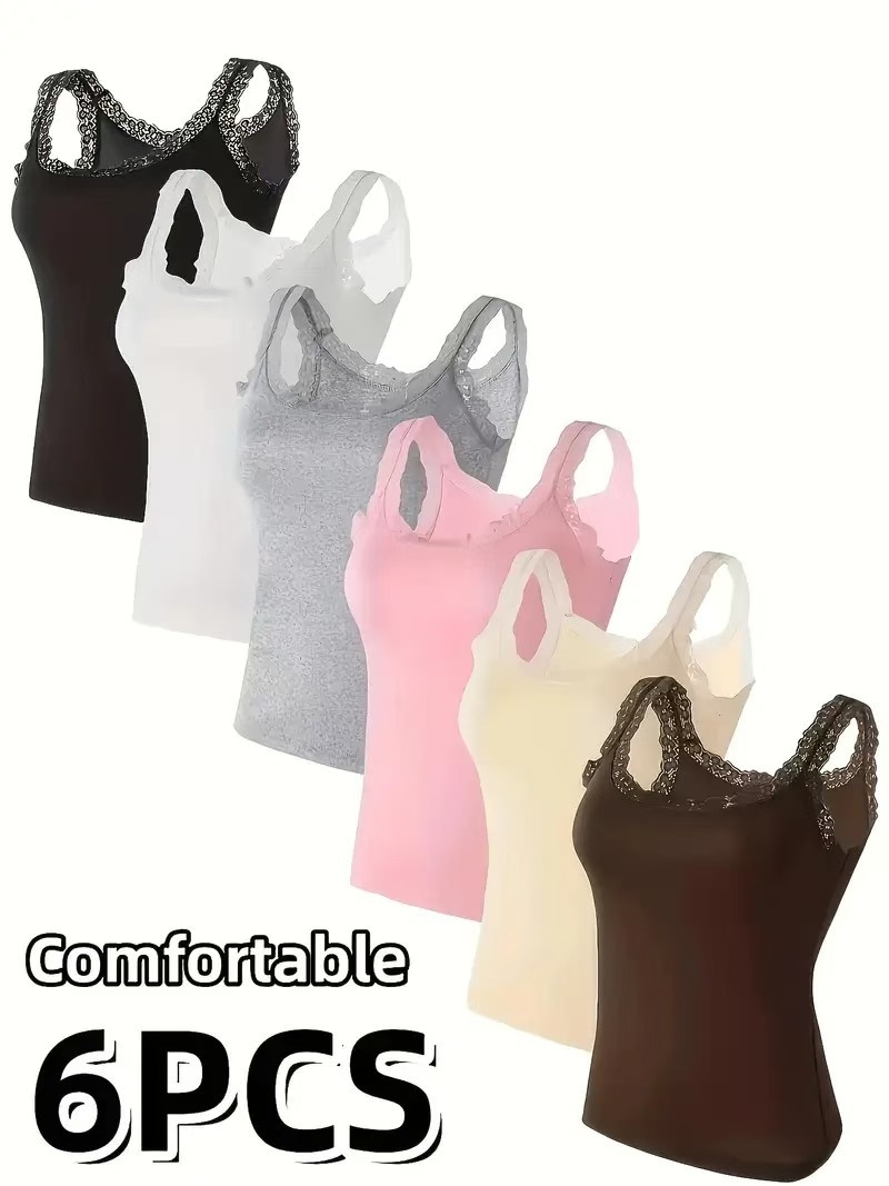 跨境百搭蕾丝螺纹棉女短款外穿修身打底小衫女神吊带小背心女