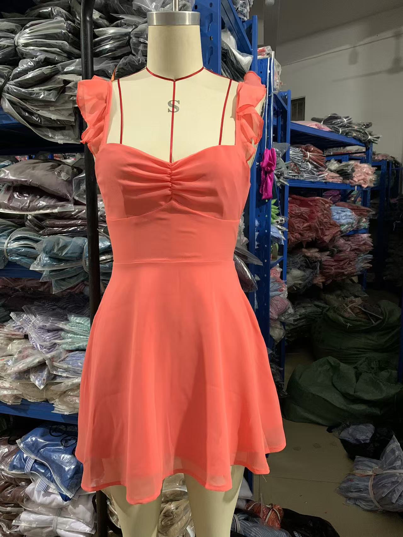 Spring Women Clothing Solid Color Chiffon Backless Thin Belt Dress Office