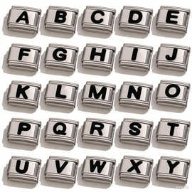 不锈钢模块拼接手镯 钛钢镀黑26个英文字母DIY意大利模块手链饰品