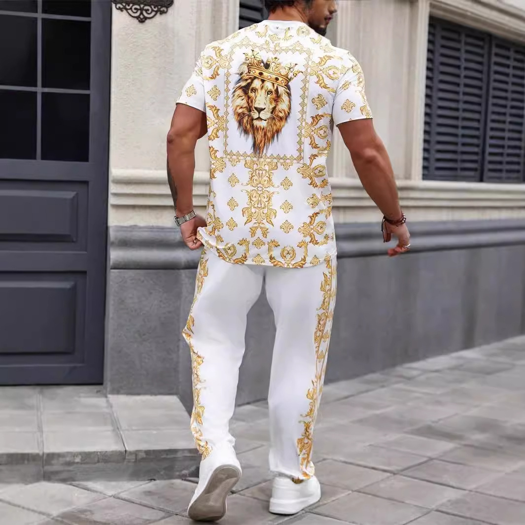 Pantalones de camiseta de manga corta de otoño europeo y americano Moda 2024 Nuevo traje suelto y cómodo de dos piezas ME13 ML4