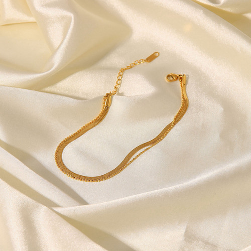 European and American French women's new titanium steel anklet 18K gold polished blade chain snake chain millet bead chain double layer anklet