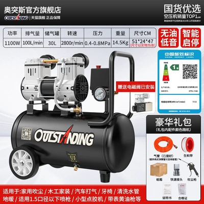 Air Compressor, Silent air compressor - energy-efficiency-220v100-models-available-30l-1100w-copper-solenoid-valve-standard-configuration-1st-level-energy-efficiency-dual-cylinder-2nd-level-motor