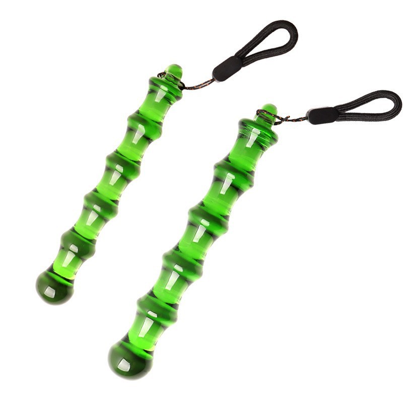 Crystal Glass Anal Plug Dildo, Bamboo-Shaped Transparent Green, 19 cm Large — detail image 5
