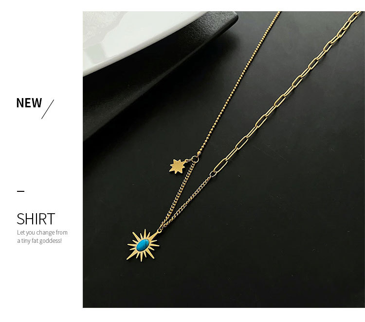 Retro Hexagram Titanium Steel Plating Inlay Turquoise Pendant Necklace Colorza_colorza_5