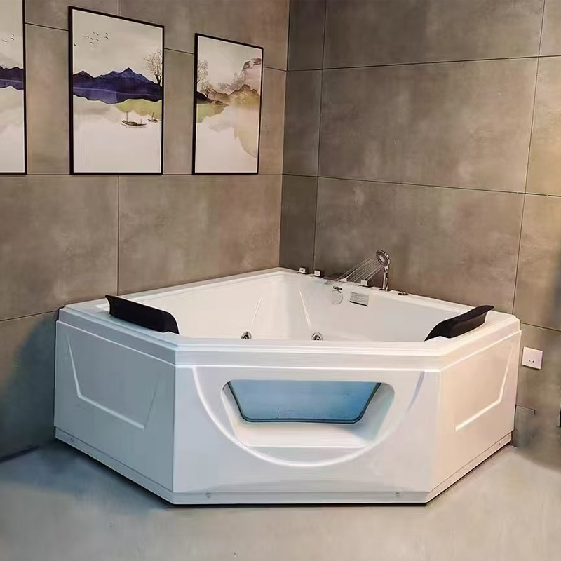 Baishijie Bathroom Corner Massage Bathtub Double Triangle with Glass Foreign Trade Export Bathtub Jacuzzi