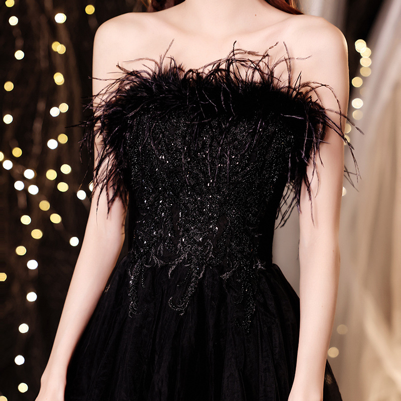 Negro banquete vestido de noche 2024 nueva primavera elegante arte examen tubo superior cumpleaños anfitrión pasarela Reunión Anual vestido