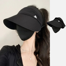 防晒帽子女2025新款夏天空顶扎马尾遮阳防紫外线百搭太阳渔夫帽