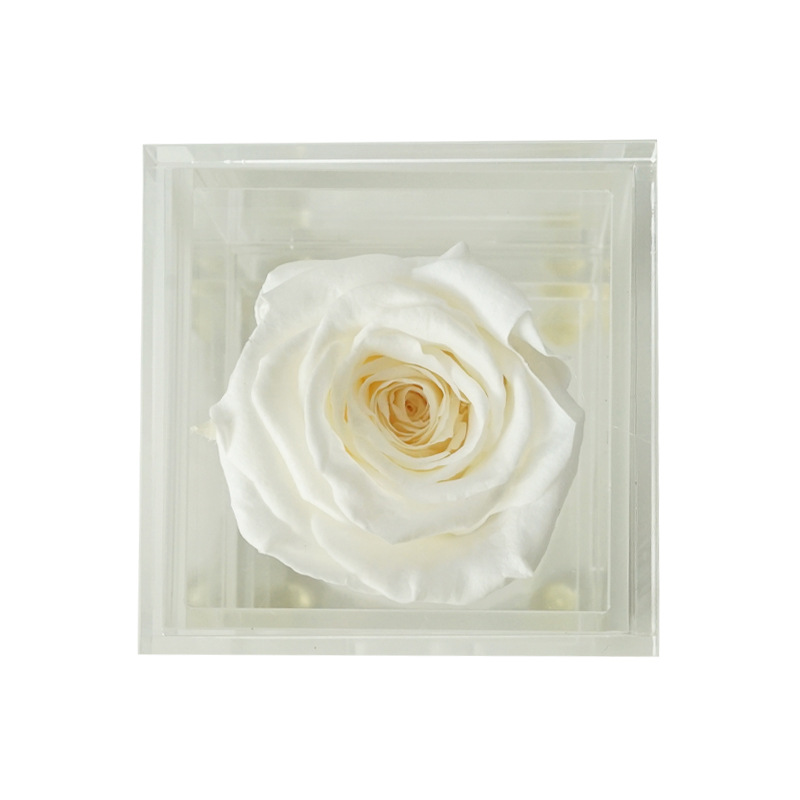 Amazon suministro de comercio exterior flor eterna acrílico 1 Agujero con cajón caja de almacenamiento Rosa caja de flores caja de regalo al por mayor