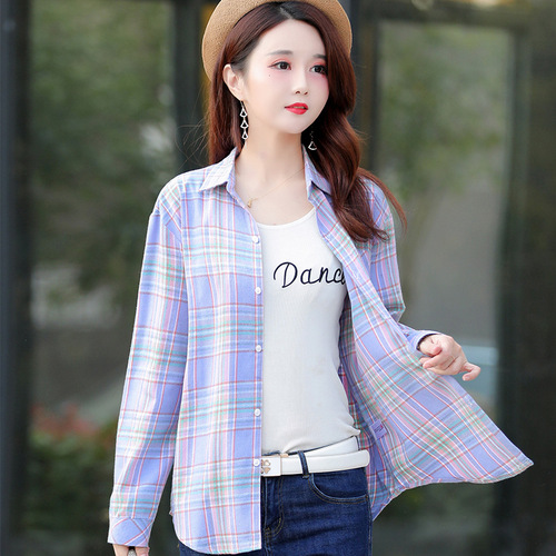 Women's long-sleeved large size slim plaid shirt for women spring and autumn new Korean style outerwear women's tops shirts for women