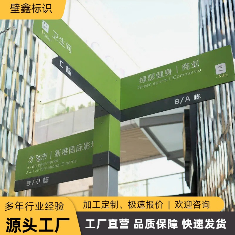 景区多道路多向指示牌导视牌不锈钢金属立式灯杆灯箱路灯杆