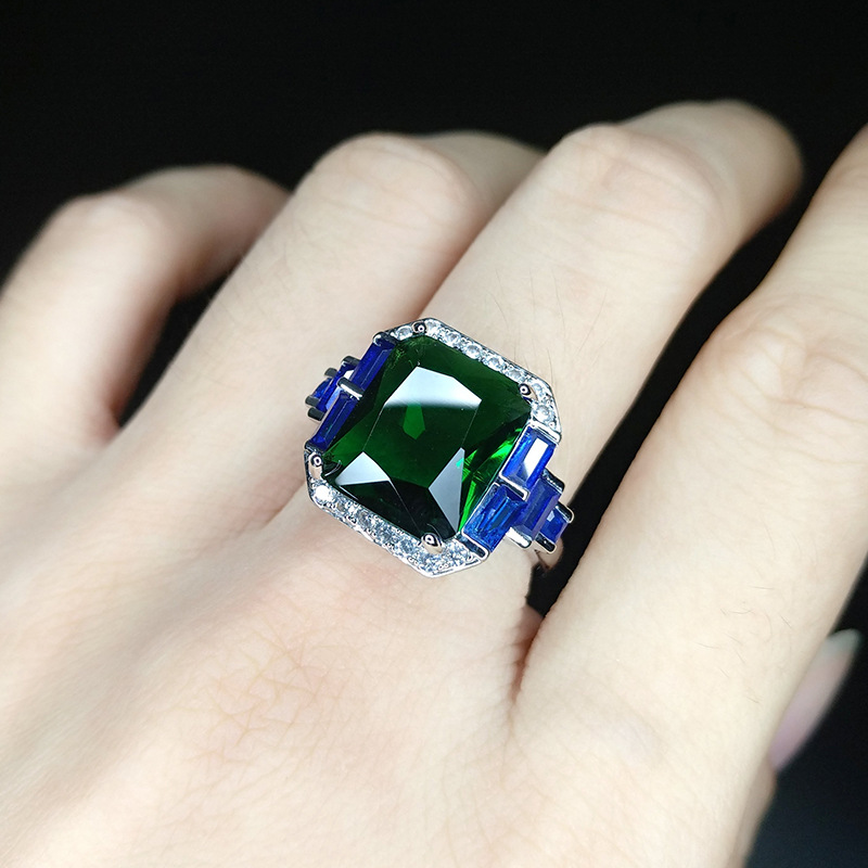 Retro Square Copper Plating Zircon Open Ring 1 Piece