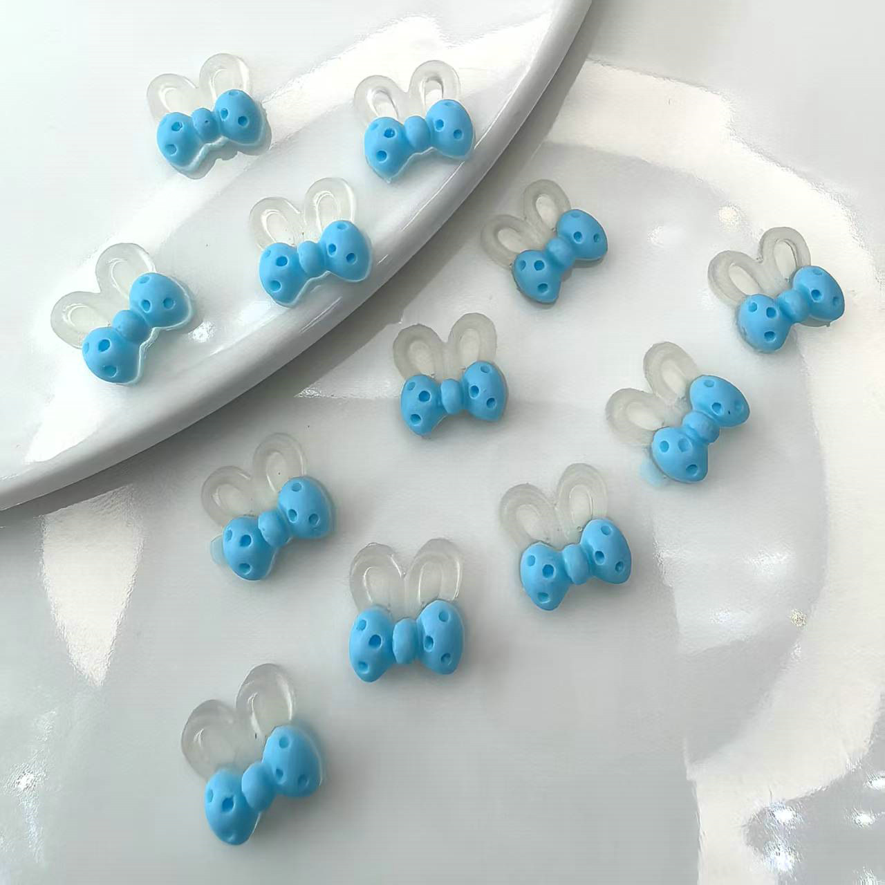 透明夜光光变蝴蝶结兔耳朵美甲饰品批发发夹配饰材料贴片0018