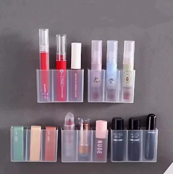 Wall-Mounted Compartment Box Mirror Cabinet Storage Punch-Free Lipstick Storage Wall-Mounted Desktop Transparent Storage Rack