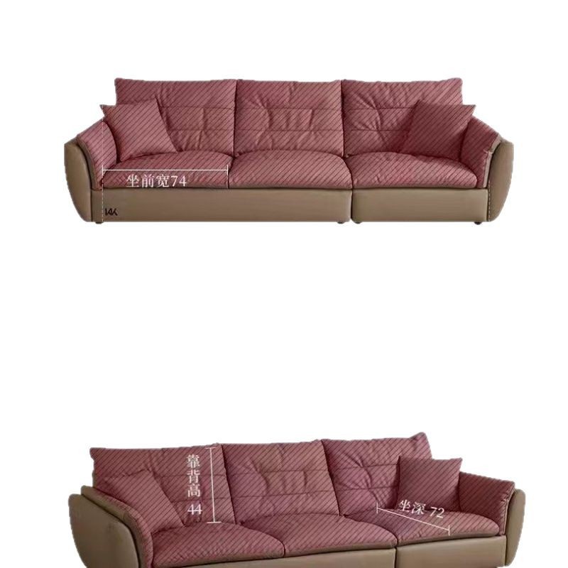 Piel de vaca de primera capa, sofá de red de línea recta de alta gama, sala de estar, sofá de cuero minimalista moderno, Mocha, nube minimalista italiana image 6